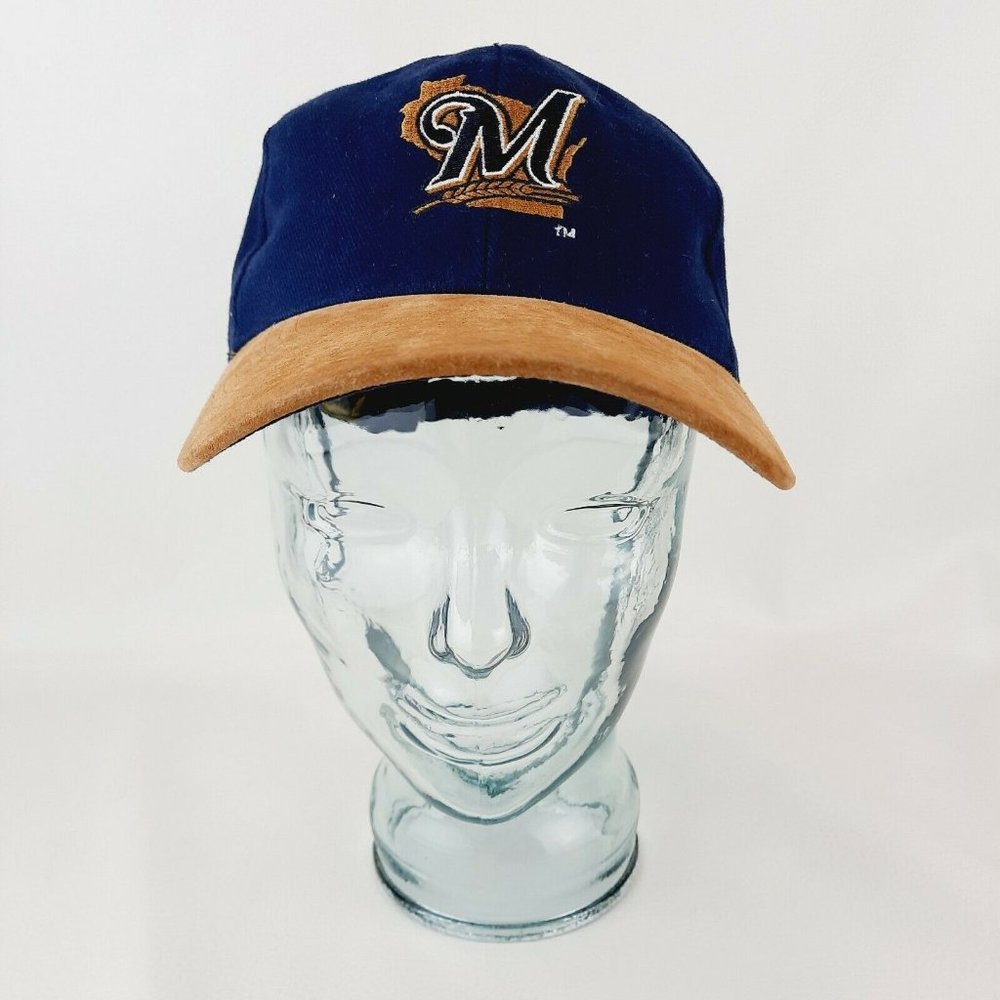 Milwaukee Brewers Hat Cap Navy Blue Suede Bill by Kick 10 Adjust Fit Miller Logo